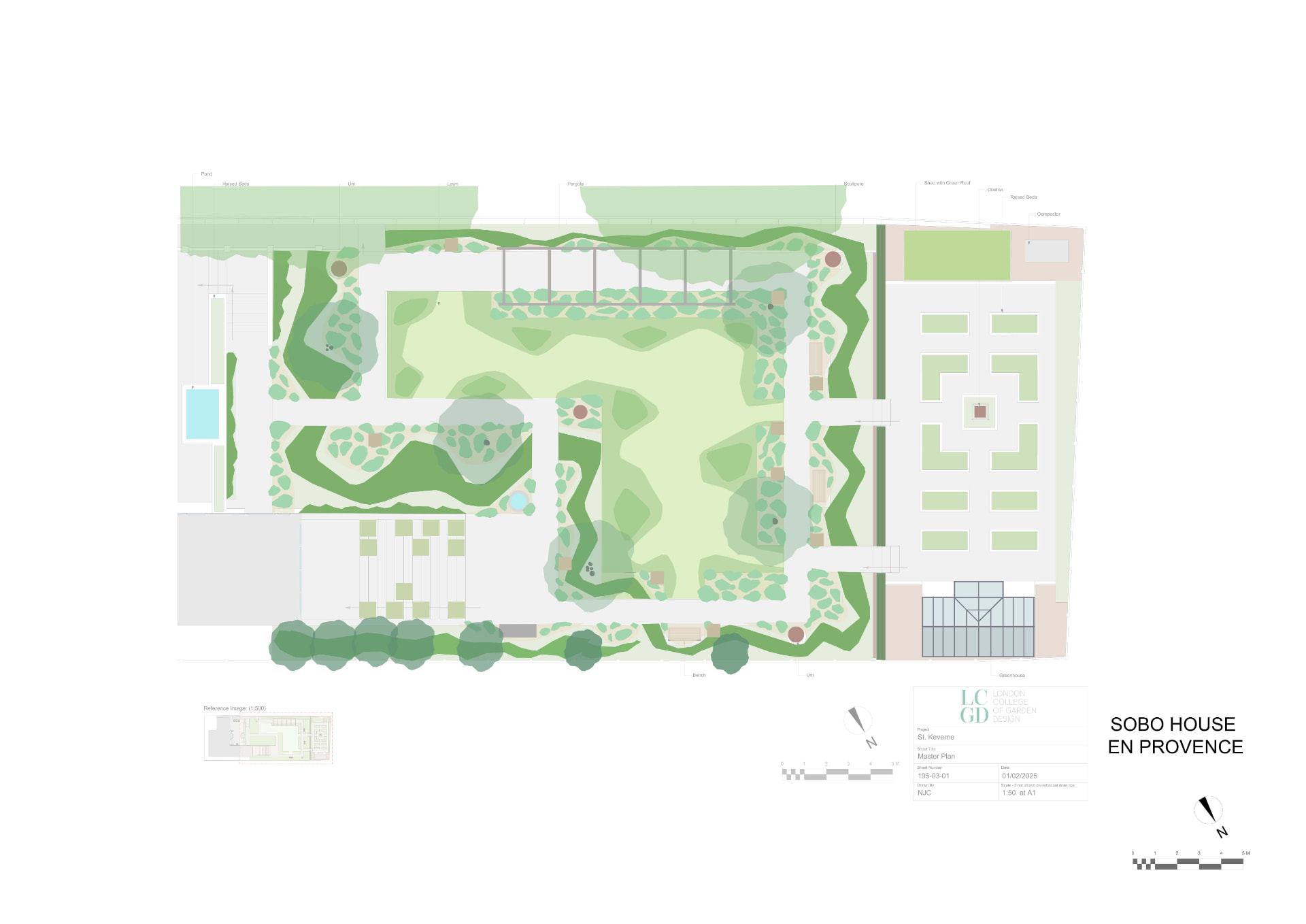 Colour masterplan drawing of the Mediterranean garden layout